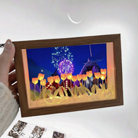 Bingkai Foto Kayu LED 3D Lampu Malam Tulip Modern Bahan DIY Buatan Tangan Dekorasi Rumah Hiasan Kamar Tidur untuk Pacar Keluarga