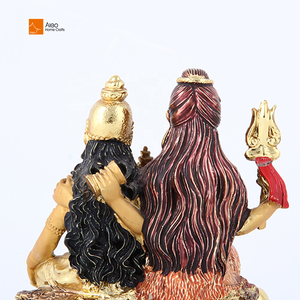 Piccole statue personalizzate in resina di alta qualità degli dei indù Shiva Parati Ganesha placcate in oro dipinte a mano ispirate al modello Idol India - Product Image 4