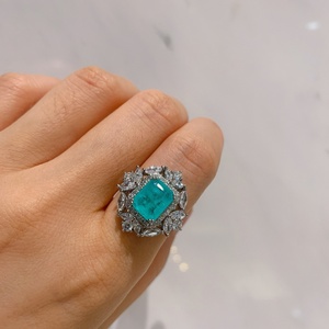 Fashion Jewelry Eco-friendly Copper <b>Silver</b> Plated Square Shape Blue Cubic Zirconia Vintage Style Flower Jewelry <b>Set</b> for Women - Product Image 4