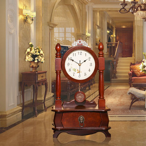 Solid Wood European Retro <b>Table</b> <b>Clock</b> Circular Silent Living Room Decor T1003 - Product Image 1