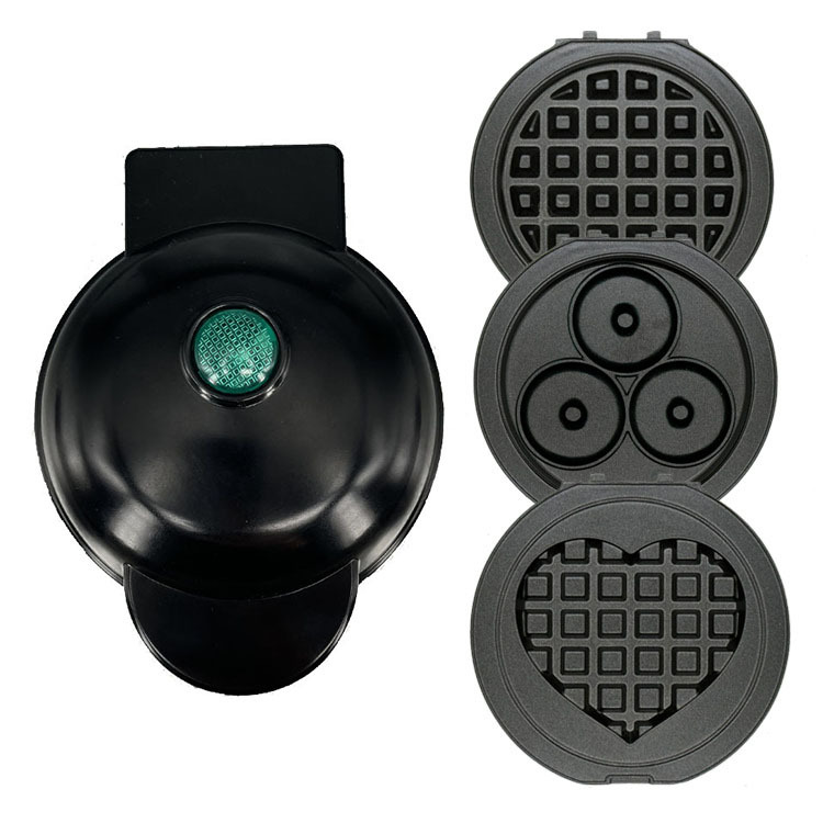 Noir [Gaufre Ronde, Gaufre en Forme de Cœur, Donut Gaufre]