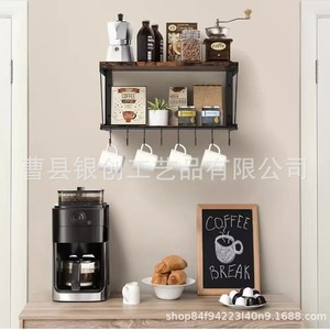 Wooden Wall Mounted Storage <b>Shelf</b> 2 Tier With <b>Hooks</b> For Bedroom Living Room Decoration - Product Image 3