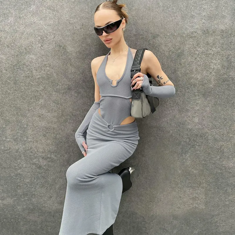2022 Summer Fashion Sexy Backless Hollow Jumpsuit Slim Skirt Set