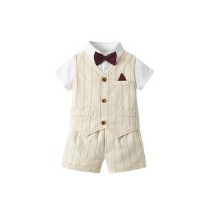 Ensemble trois pièces rayé pour bébé garçon, <span class=keywords><strong>tenue</strong></span> formelle à manches courtes pour l'été, idéal pour les fêtes d'<span class=keywords><strong>anniversaire</strong></span> et les mariages - Product Image 5