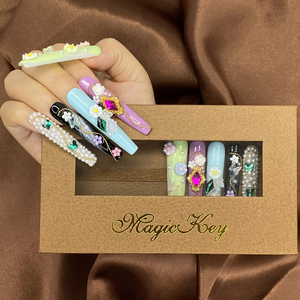 Prensa <span class=keywords><strong>de</strong></span> bailarina cuadrada larga en las <span class=keywords><strong>uñas</strong></span> <span class=keywords><strong>Casero</strong></span> Girasol brillante Punta francesa Bling Glitter 10PCS Acrílico <span class=keywords><strong>Uñas</strong></span> artificiales Prensa en - Product Image 3