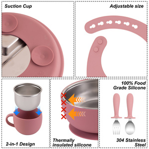 Juego de Vajilla para Bebé 2025 con Diseño Adorable, de Acero Inoxidable de Grado Alimenticio, Plato, Tazón, Tenedor, Cuchara, Babero con Base de Succión para una Alimentación Fácil - Product Image 4