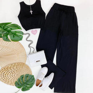 لو مينغ أزياء المرأة الساخنة البيع سترة قصيرة اللون السادة سروال قصير الخصر العالي مستقيم طقم كاجوال من قطعتين - Product Image 5