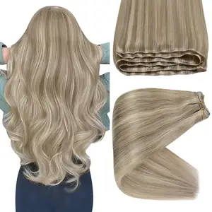 Grosir Pabrik Rusia tak terlihat baru tangan terikat kain pirang warna rambut massal ekstensi rambut manusia Genius Weft distributor rambut