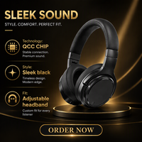Headphone OEM Over-Ear Bersertifikasi Audio ANC, 65 Jam, Hitam, Nirkabel, Driver 40mm, Bass Dalam, untuk Olahraga dan Perjalanan