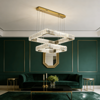 Lustre carré à double couche en cristal, finition dorée, luminaire suspendu LED avec hauteur réglable pour salon, restaurant, hôtel