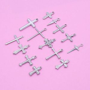 จี้รูปกางเขนสแตนเลส อุปกรณ์ทำเครื่องประดับ DIY สำหรับสร้อยข้อมือ สร้อยคอ ชุด 12 ชิ้น ผิวขัดเงา - Product Image 4