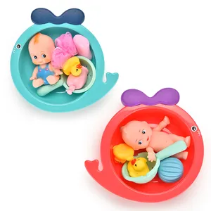 Bathing doll with yellow duck set bathtub toy children beach swimming water toys baby doll bath toys