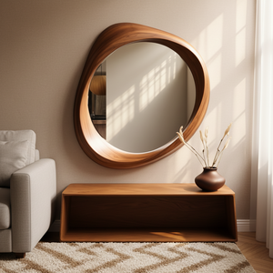 Modern <strong>Vintage</strong> Style Solid Wood Irregular Wall Mounted <strong>Mirror</strong> New Chinese Zen Home Living Room Decorative <strong>Full</strong> <strong>Length</strong> <strong>Mirror</strong> - Product Image 1