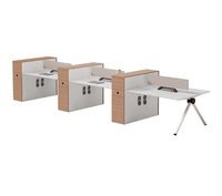 Poste de travail de direction moderne en panneau écologique de qualité E1 9 mm, avec boîte de rangement pour câbles, armoire latérale à grande capacité et ventilateur de refroidissement double tête