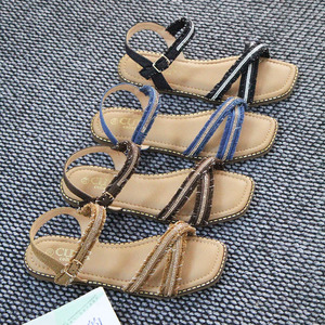 Best-selling Outdoor Flat Sandals slippers Summer Sandals Casual <b>Shoes</b>,women's Fashionable Cross-stitch Crystal Women's Sandals - Product Image 1