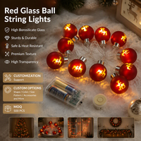 Guirlandes lumineuses à boules de verre rouge personnalisées, fournisseur OEM ODM, LED blanc chaud, décoration de fête, haute transparence, borosilicate, vente en gros