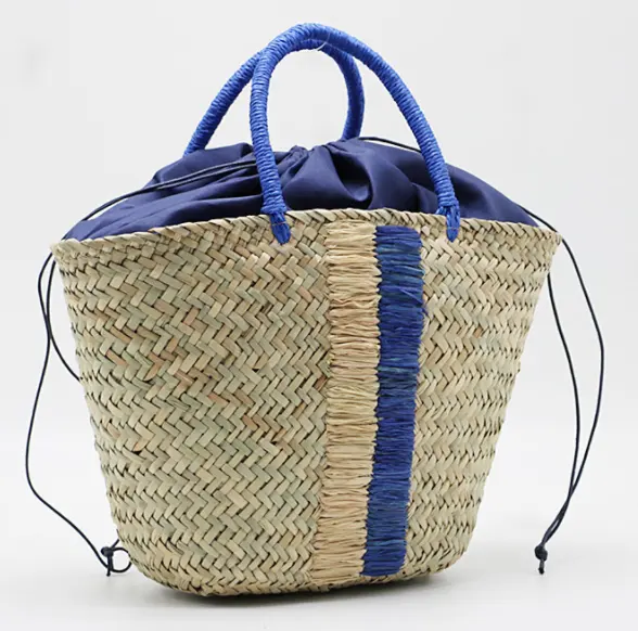 Grass Handwoven Vintage Handbag Basket Inner Lining Binding String Straw Bag Basket Manufacturer Straw Fringe Bag