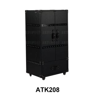 Retro Luxury Decorative PU Furniture Bar Whisky Wine <strong>Drinks</strong> Shelf <strong>Display</strong> <strong>Cabinets</strong> With Casters - Product Image 2