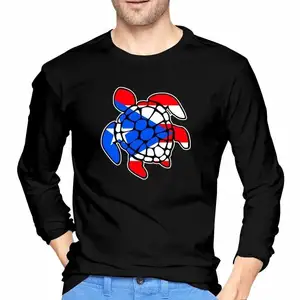 Moda Camisetas Masculinas de Manga Comprida Homens Magros T-Shirt Porto Rico Bandeira Tartaruga Marinha Tops Outono O Pescoço Camisas Para O Sexo Masculino Dropshipping