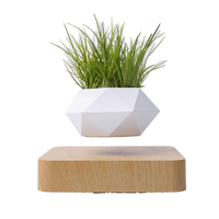 Pot de fleurs hexagonal à lévitation magnétique avec base en bois, bonsaï flottant pour la maison et le jardin, pot de plante d'intérieur moderne