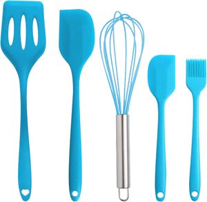 Compact 5 Piece Red Silicone Baking Utensil Sets with Integrated Storage Loops for Organized and Efficient Bakery Tool - Product Image 1