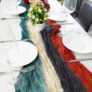 Nouvelles nappes de <span class=keywords><strong>mariage</strong></span> de style bohème plis tie-dye fromage tissu chemin de <span class=keywords><strong>table</strong></span> décoration de <span class=keywords><strong>mariage</strong></span> - Product Image 4