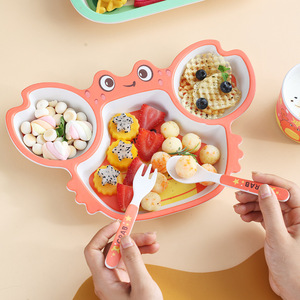 ชุดจานชามเด็กทำจากใยไผ่ 5 ชิ้น ชุดจานแบ่งสำหรับ<span class=keywords><strong>เด็ก</strong></span> ลายไดโนเสาร์ ชามข้าว ช้อน ส้อม การ์ตูน ของขวัญสำหรับแม่และเด็ก - Product Image 3