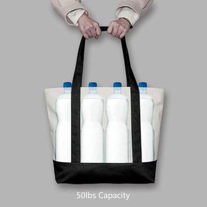 Custom Logo Printed Fashion Canvas <b>Tote</b> Bag with Exterior Pocket and Secure Top Zipper for Work Shopping <b>Travel</b> Use - Product Image 4