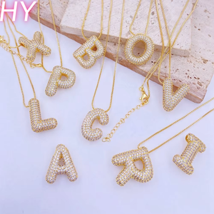 HY Gold Plated <strong>Copper</strong> <strong>Alloy</strong> Initial Necklace Set Letter Pendant Fine Chain <strong>Jewelry</strong> - Product Image 6