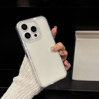 Coque de téléphone transparente minimaliste avec strass, protection antichoc haut de gamme pour iPhone 15, 16, 17 Pro