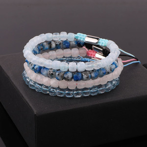 Chất Lượng Cao Đá Quý Bracelet 4 Mét Cube Mặt Tự Nhiên Tourmaline/Amethyst/ Labradorite Đá Hạt Macrame Bracelet Phụ Nữ - Product Image 2