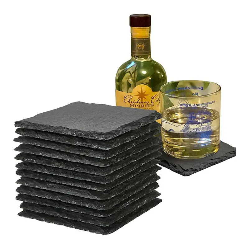 Uswarehouse Hotsale Round Sublimation Rock Blanks Bulk Square Slate Car Cup Coasters With Nonslip For Bar Kitchen Home Decor