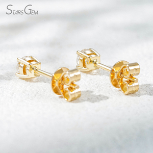 Boucles d'oreilles clous de luxe unisexes Starsgem en or 14 carats avec diamants de laboratoire ronds brillants de 3,4 mm (0,3 ct par paire) - Product Image 3
