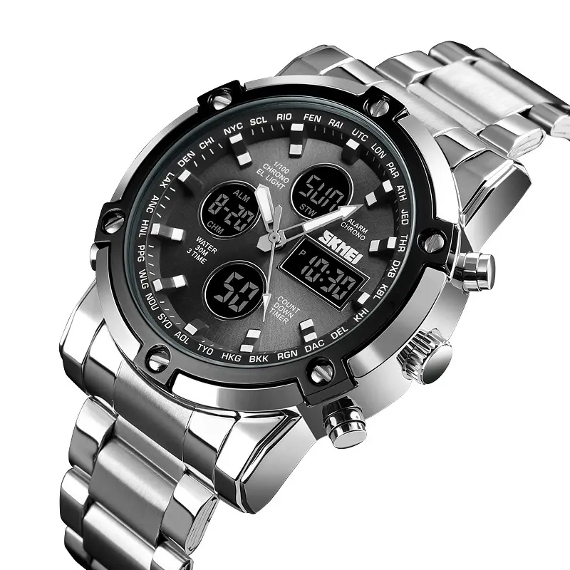 Hot products Skmei 1389 waterproof led multi-function digital stainless steel man watch quartz watch sport men