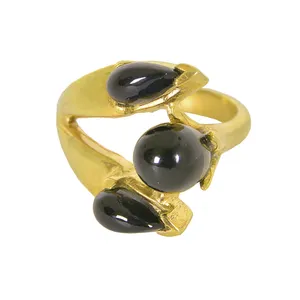 Nieuwe Verklaring Black Onyx Edelsteen Ring 925 Sterling Zilveren Vergulde Hedendaagse Sieraden