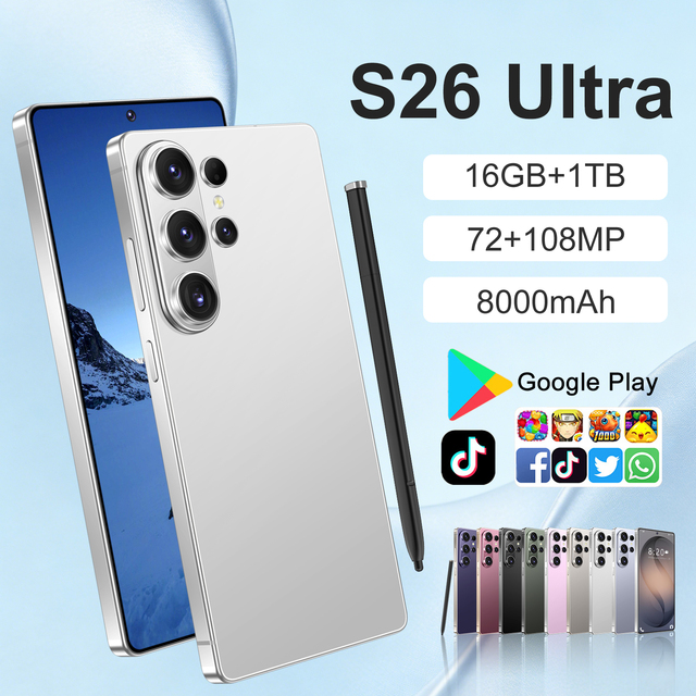 High End Luxury Gold S26 Ultra Smartphone 16GB+1TB 7.3-Inch HD OLED 144Hz 108MP Camera 3G4G5G Android 15 100W Quick Spanish