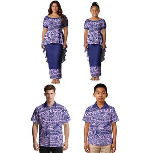 Conjunto Familiar Personalizado de Alta Calidad, 4 Piezas, Camisa Hawaiana para Hombre, Vestido Polinesio Puletasi para Mujer, Conjuntos a Juego para Hija, Familia Samoana - Product Image 1