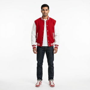 Unisex Wool/Polyester <b>Baseball</b> <b>Jacket</b> Long Stand Collar Custom Embroidery Front Logo Design Coated Wholesale Breathable <b>Jacket</b> - Product Image 1