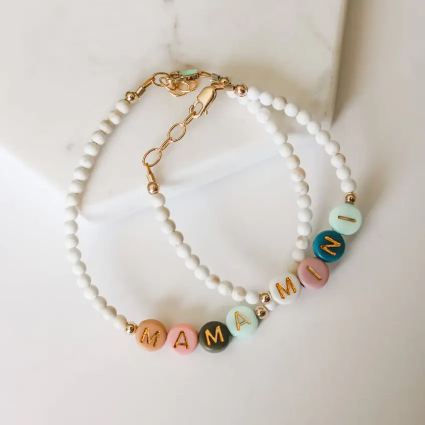 Inspire Jewelry Wholesale Custom Handmade DIY White Beads Personalized Name Colorful Stone Bracelets Adjustable Baby Bracelets