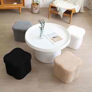 Folding Storage <b>Stool</b> Round 15Inch <b>Small</b> Sherpa Storage Ottoman Bench <b>Foot</b> Rest - Product Image 4