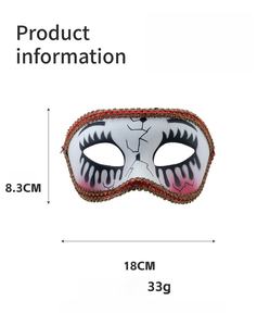 Hongliang Bloody Halloween Masquerade Mask Pintado a mano Crack Mask con Lash Venice Hecho a mano Negro Rojo Día de los muertos Máscaras de ojos - Product Image 3