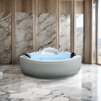 Baignoire de style européen pour 2 personnes à prix réduit, en acrylique blanc avec design d'angle massant pour hôtels, comprend un drain durable