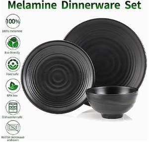 <span class=keywords><strong>Service</strong></span> <span class=keywords><strong>de</strong></span> <span class=keywords><strong>table</strong></span> 12 pièces en mélamine noire écologique pour 4 personnes – Vaisselle <span class=keywords><strong>de</strong></span> restaurant et usage commercial (4 pièces) - Product Image 2