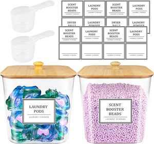 2 gói giặt Pods container, phòng giặt ủi tổ chức và lưu trữ container với nắp tre - Product Image 1