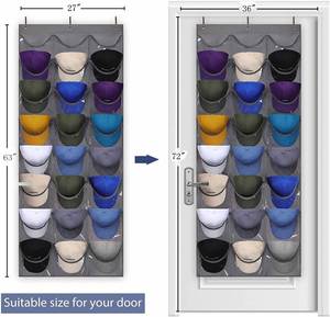 Organisateur mural transparent pour chapeaux avec poches, support de rangement suspendu à la porte pour casquettes de baseball, idéal pour le rangement des vêtements dans la maison - Product Image 2