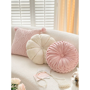 Coussin de canapé rond en velours tricoté style hollandais INS, style crème français, mignon, luxe léger, pour salon, niche, <span class=keywords><strong>taie</strong></span> <span class=keywords><strong>d</strong></span>'<span class=keywords><strong>oreiller</strong></span> pour maison <span class=keywords><strong>d</strong></span>'hôtes - Product Image 1