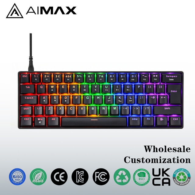 Durable High Quality RGB USB Type C Wired Programmable 61 Key Mechanical Keyboard High Speed Transmission for Desktop Use