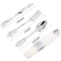 Ensemble de couverts jetables en plastique argenté et doré gaufré, couteau, fourchette, cuillère, serviette, pour fêtes, mariages, restaurants