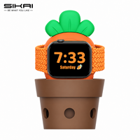 Support de chargeur Apple Watch en silicone SIKAI, support de bureau mignon en forme de pot de fleurs pour câble de chargeur Apple Watch, station de charge pour montre