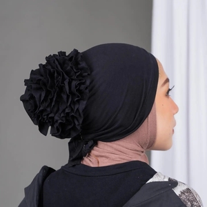 Nouveau Design <span class=keywords><strong>Bonnet</strong></span> de Sous-Hijab Femme Grand Motif Floral Turban Chimiothérapie Bonnets Accessoires Cheveux <span class=keywords><strong>Foulard</strong></span> Musulman Hijab à Nouer Casquette Intérieure - Product Image 2